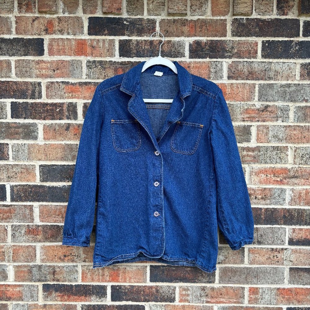 Vintage Yellow-Stitch Denim Button-Up Shirt